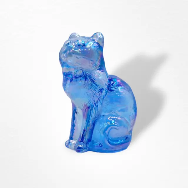 KIMBERLIGHT BLUE CARNIVAL GLASS CAT KITTEN FIGURINE, Mosser, Depression Style