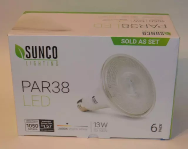 Nib Sunco Éclairage PAR38 Set 6 Ampoules LED 13W (100W) 1050 Lm 3000K Warm Blanc