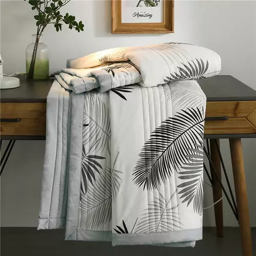 Summer Washed Cotton Quilts Air-conditioning Breathable Blankets Thin Leaf Print