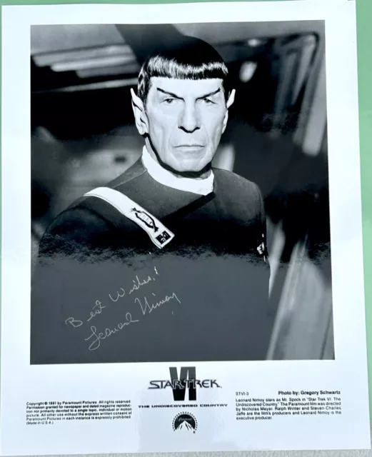 Leonard Nimoy 8"x 10" Hand Signed Autograph - Spock Star Trek VI