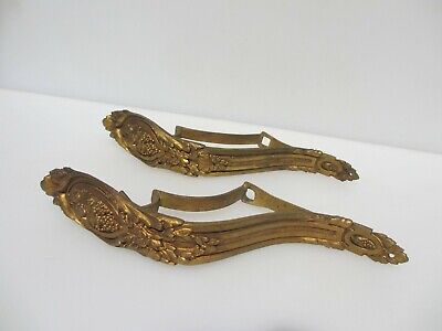 Large Antique Brass Curtain Pole Holder Brackets Old Victorian French Rococo