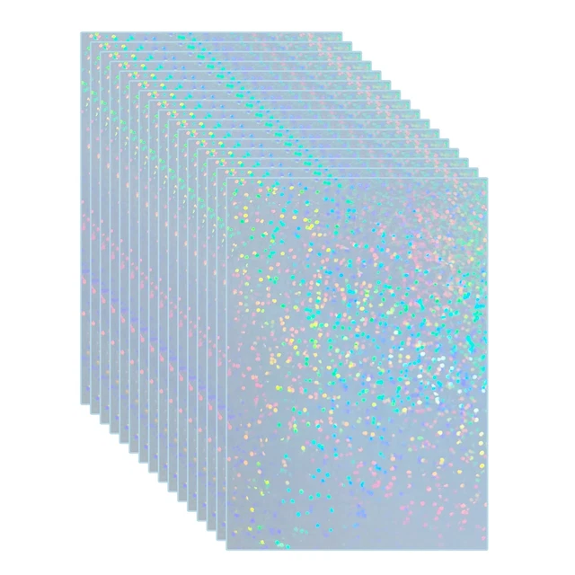 100 Sheets Holographic Sticker Paper 8.3x11.7 Inch Clear Vinyl Self Adhesive Waterproof Rainbow Vinyl Sticker Paper, Printable Transparent Holographic