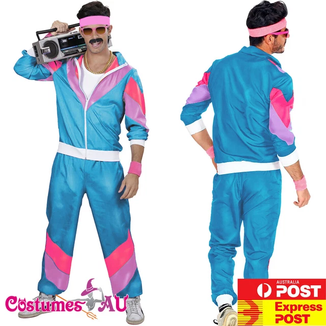 Mens 80s Costume Height Fashion Scouser Tracksuit Purple Suit 80's 1980s Party | UK