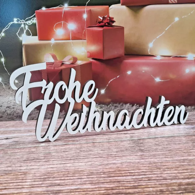 Schriftzug Frohe Weihnachten - Holz weiß Weihnachtsfest Weihnachtszeit Deko