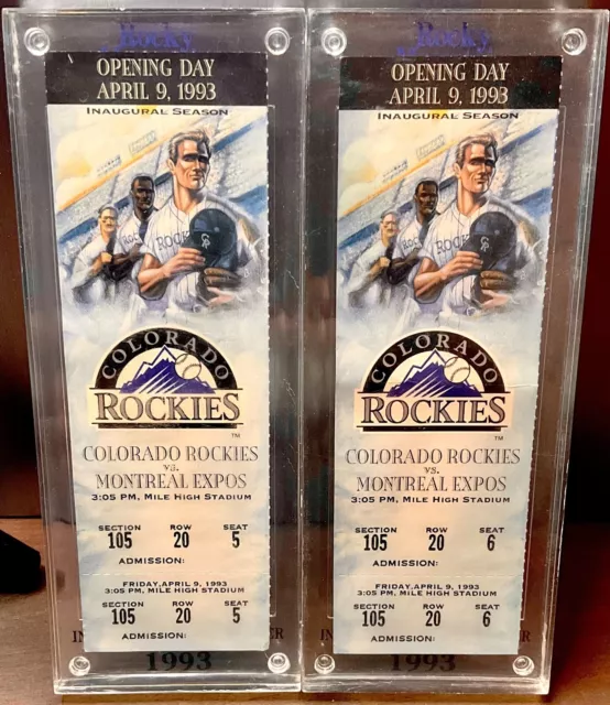 1993 Opening Day Colorado Rockies Vs. Montreal Expos Two Full Game Tickets