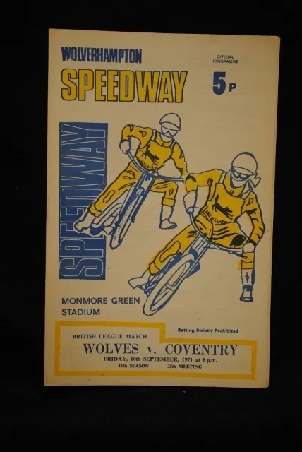 SPEEDWAY - Wolverhampton vs Coventry - 10 Sep 1971