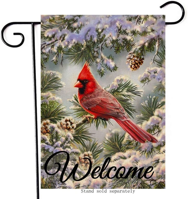 Welcome Winter Decorative Cardinal Small Garden Flag, House Yard outside Red Bir