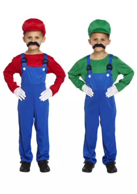 Kids Boys Super Mario And Luigi Bros Fancy Outfits Dress Workman Plumber 4-12