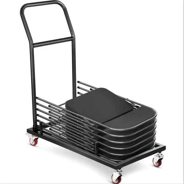 Black Folding Chair Dolly 2-Swivel Casters with Brakes and 2-Fixed Straight Cast