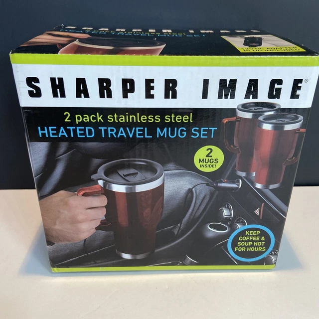 Sharper Image Heated Travel Coffee Mug Stainless Steel 2 Pack No Spill Plug In