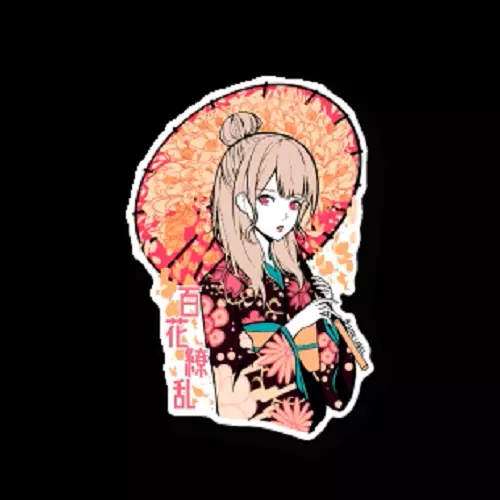 B-side label original sticker "Hyakka Ryoran" Japan Kimono beautiful boy & girl