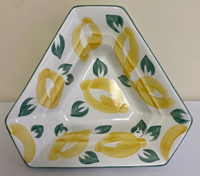 Herend Hungary Hand Painted Pottery Summer Lemon Triangle Dish Bowl Signed