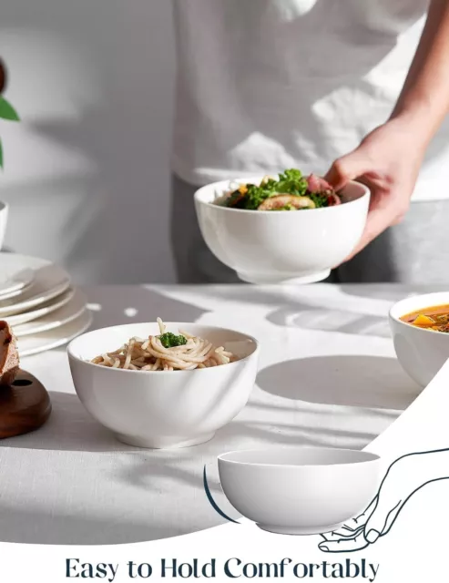 DOWAN Porcelain Large Soup Bowls, 600ml Cereal White Serving  Set of 4