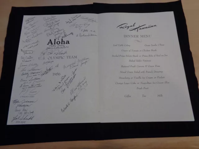 1956 U.S. olympic team signed royal hawaiian menu 37 autographs