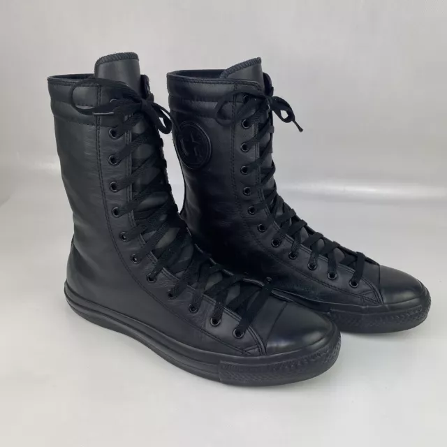 Vintage Black Leather Extra High Top Converse Sneakers - Size Men's 7  Women's 9