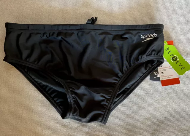 SPEEDO Eco ProLT UPF 50+ Repreve Men's Black Swim Briefs Size 34