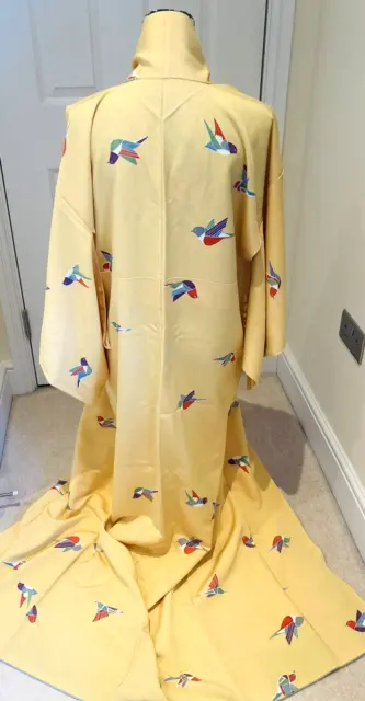 Fab vintage donna giapponese"" giallo ""Colorati uccellini"" Komon/kimono/abito medio