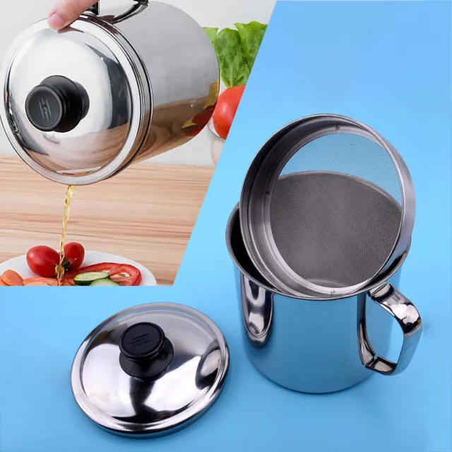 Kitchen 1.8L Cooking Oil Filter Pot Grease Strainer Pot Storage Pot Container