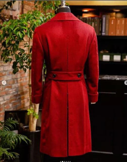 RED MID-LENGTH MEN Wool Long Overcoat British style Casual Winter ...