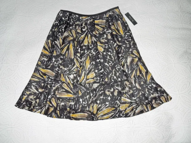 Nic + Zoe Brown Yellow Print Skirt - Size 8 Nwt! Knee Length Flare Floral Flower