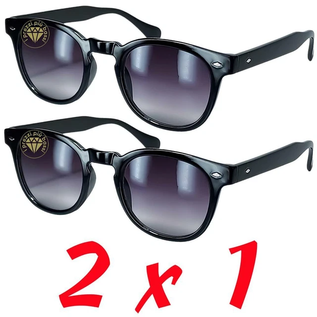 2 Occhiali Da Sole Uomo Tondi CR7 Johnny Depp Style Fumè Nero Vintage Lenti