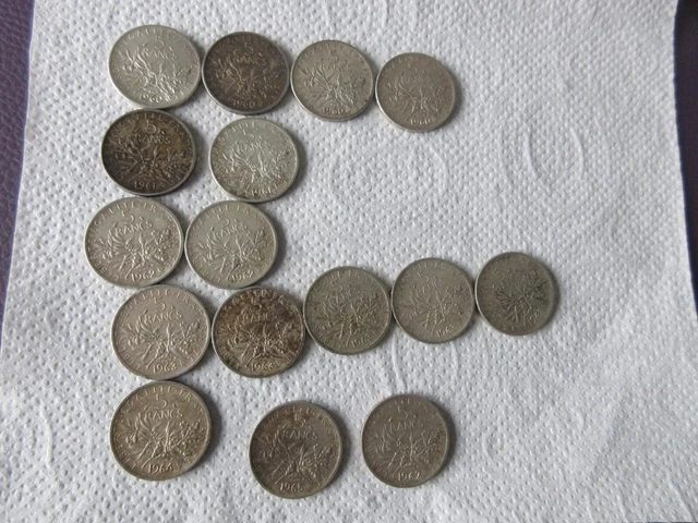 5 francs la semeuse argent 16 pièces de 1960 a 1967