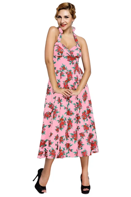 Abito Stampa Floreale Ballo Cocktail Cerimonia Top Floral Vintage Swing Dress M