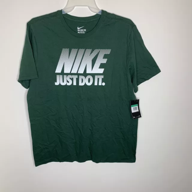 NWT Nike Mens XL Green & White Big Logo Just Do It Short Sleeve Shirt MSRP $25