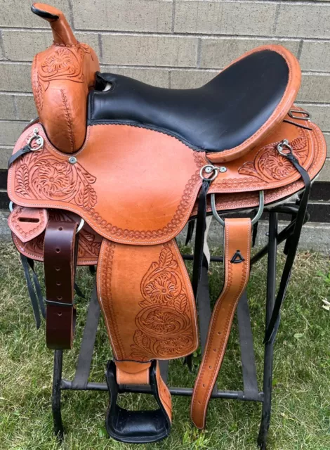 Western Leather Horse Saddle Used Pleasure Trail Barrel Free Tack 15 16 17 18