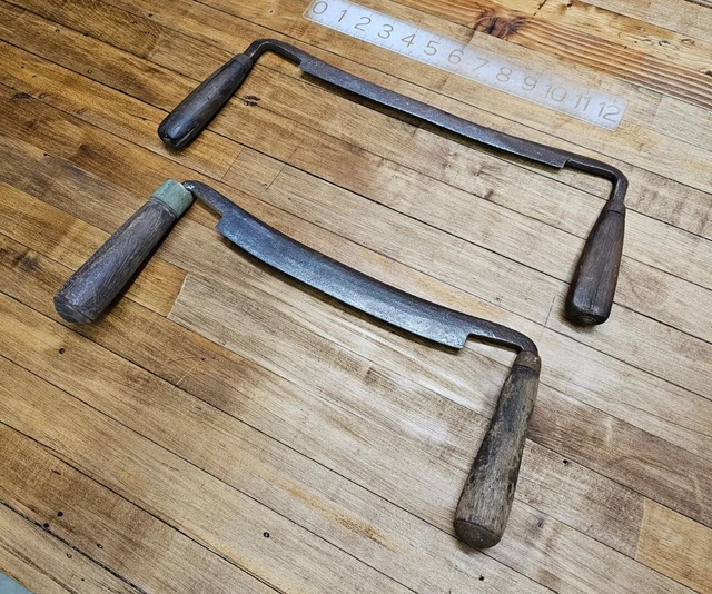 ANTIQUE Tools Drawknife LOT of 2 • Woodworking Spokeshave CAST STEEL • ☆USA