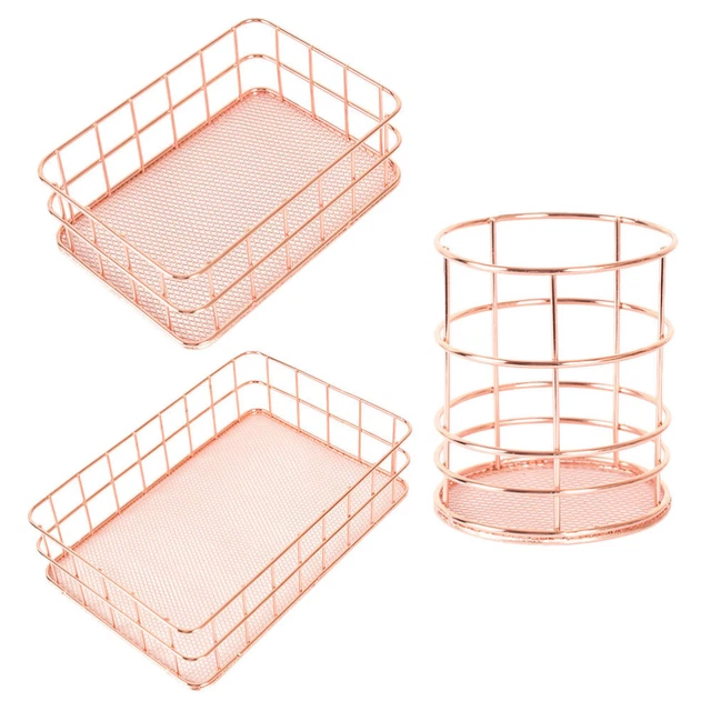 3 Pcs Metal Storage Bin Wrought Iron Storage Basket Metallic Pencils Container