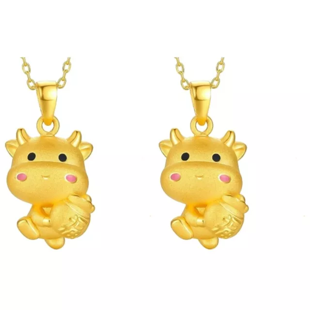 Set of 2 Cow Charm Jewelry Making New Year Necklace Cute Pendant Brass