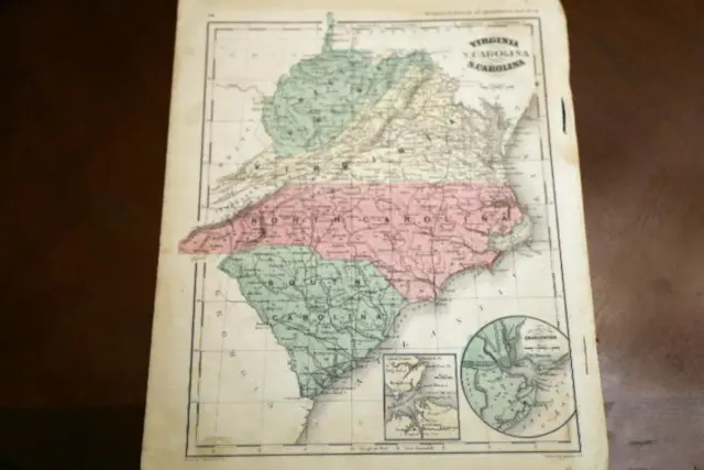 1866 Francis Mcnally Original Antique Atlas Map Of North Carolina-Handcolored