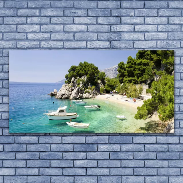 Photo sur toile Image Tableau Impression 140x70 Paysage Mer Plage Bateau