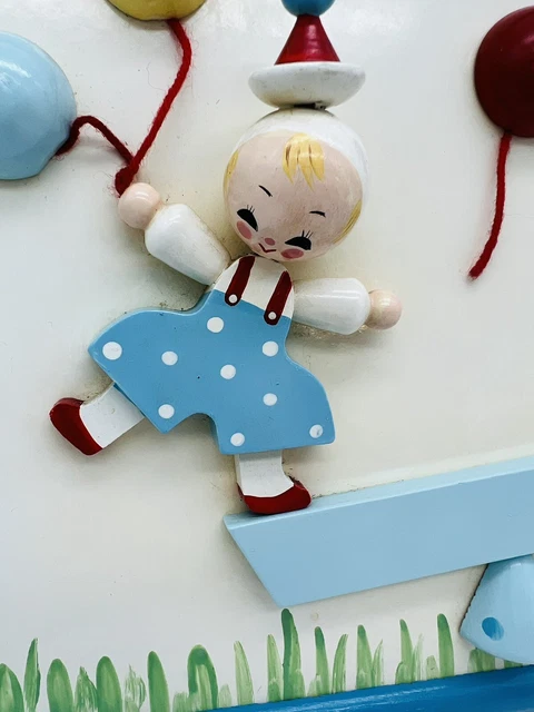 Vintage See Saw Teeter Totter Nursery Wood Wall Hanging Plaque Blue Red Yellow 2