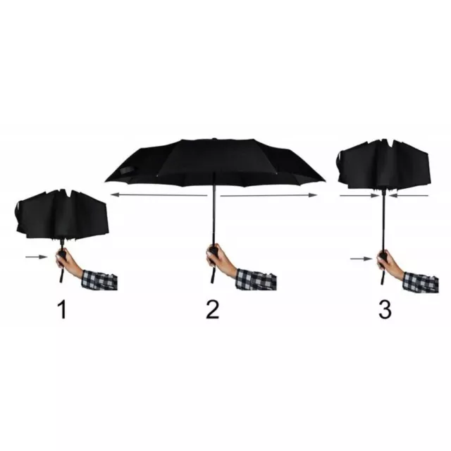 Parapluie Automatique Antivent Noir Résistant Retournement Ouverture Double Luxe 2