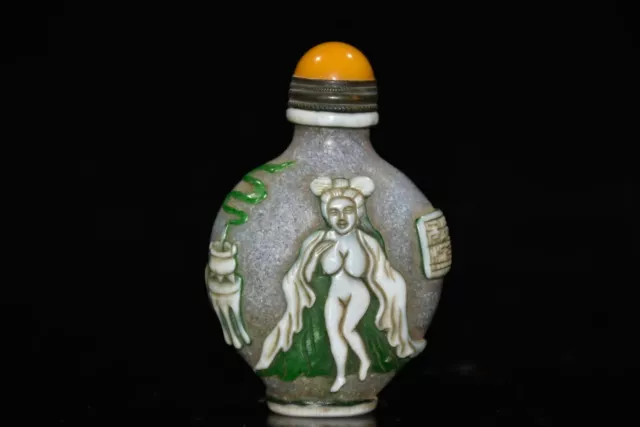 Chinese Old Coloured glaze Hand-made beauty nude painting exquisite Snuff bottle