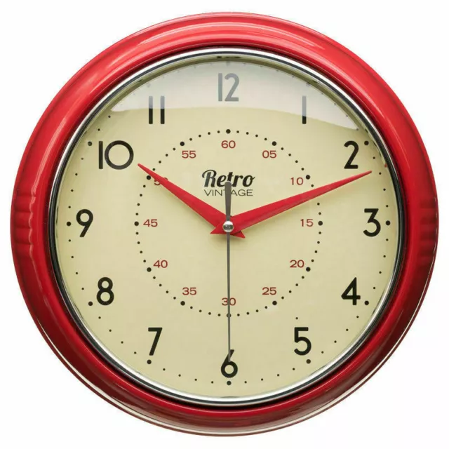 Retro Vintage 50's Style Round Wall Clock Kitchen Diner Room Home Decoration Red