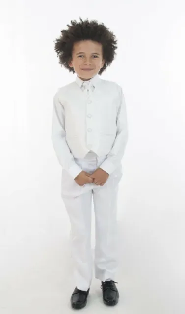 New Baby Boys 3 Piece Suit Vivaki White Trousers Waistcoat Tie Missing Shirt