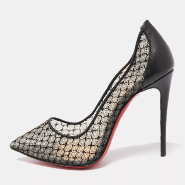 Christian Louboutin Black Mesh and Leather Follies Fishnet Pumps Size 35.5