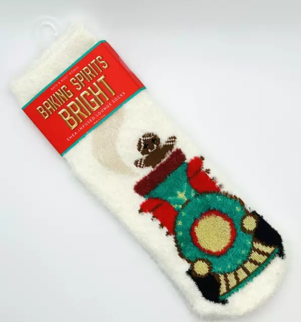 Bath & Body Works GINGERBREAD MAN TRAIN Shea Infused Cozy Lounge Socks Non-Skid