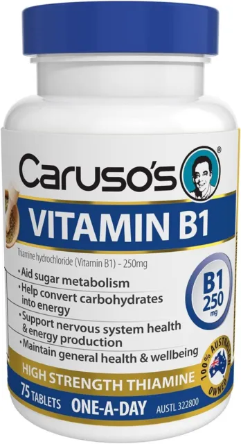 Caruso's Vitamin B1 75 Tablets Thiamine 250mg Sugar Metabolism Carusos