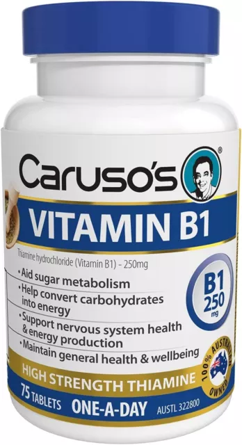 Caruso's Vitamin B1 75 Tablets Thiamine 250mg Sugar Metabolism Carusos
