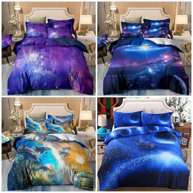 Galaxy Stars 3D Print Soft Quilt Duvet Cover Bedding Set Single Double King Size