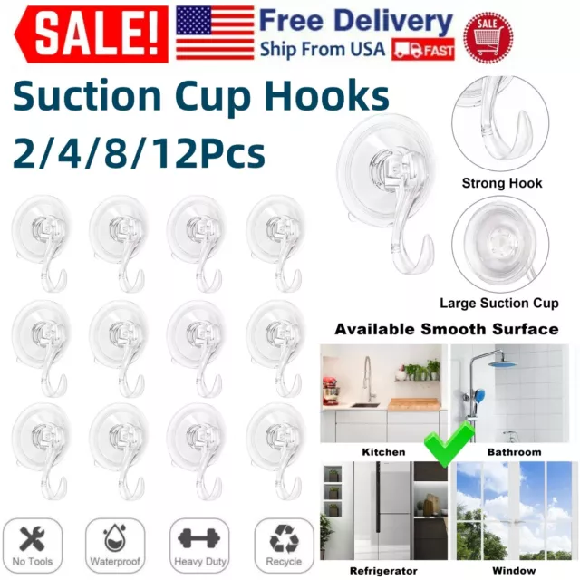 12x Heavy Duty Strong Suction Cup Hooks Waterproof Wall Hanger Kitchen Bathroom