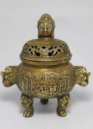 Fine Antique Chinese Bronze tibet Folk Buddha lucky Incense Burners old Cense