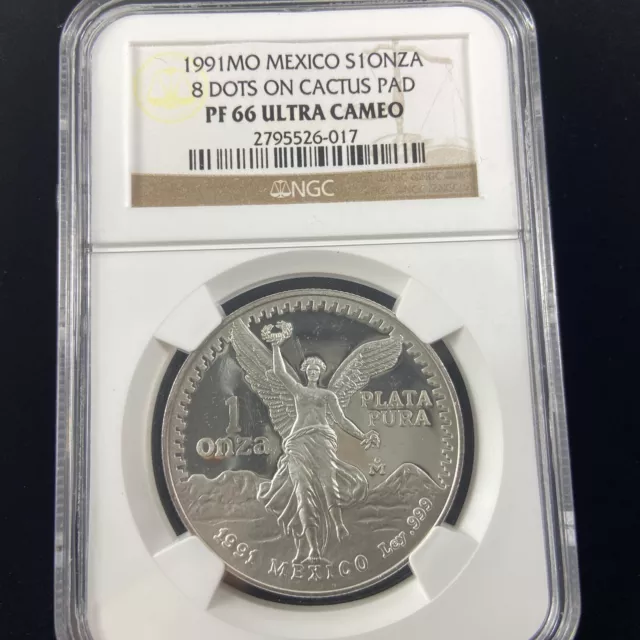 1oz Silver Libertad 1991 PF 66 Ultra Cameo 8 Dots On Cactus Pad Rare Beautiful