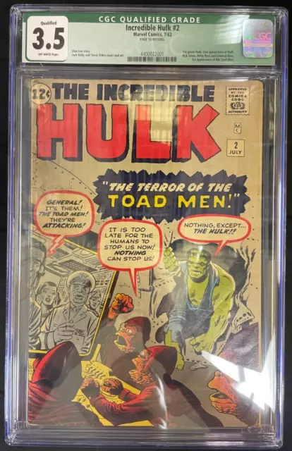 Incredible Hulk #2 CGC 3.5 Qualified Grade (July 1962) 1st Green Hulk, Toad Men