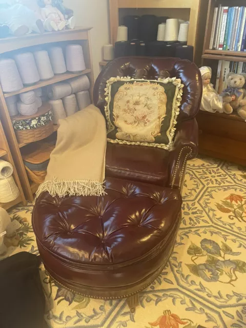 Maroon Hancock & Moore Leather Chesterfield Club Chair & Ottoman Exceptional