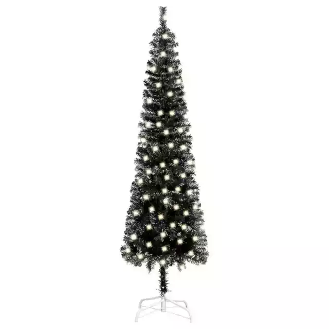 Arbre de Noël mince avec Guirlande LED pieds acier blanc ,Noir 210 cms